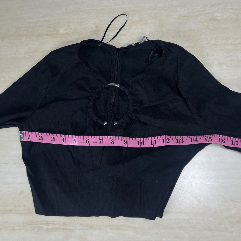 ZARA Black Ribbed Cutout Ring Detail Long Sleeve Crop Top Size S - Picture 9 of 12